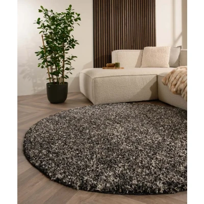 Afbeelding van Rond Hoogpolig Vloerkleed Blend Zwart/grijs 80 Cm