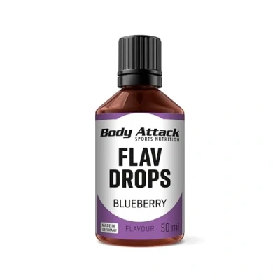 Afbeelding van Body Attack Flav Drops Aromadruppels voor levensmiddelen, 50 ml, bosbessengeur, suikervrij, calorievrij, veganistisch, premium kwaliteit, Made in Germany