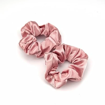 Afbeelding van Zachte zijden scrunchies voor dames, 2 stuks, hoogwaardige satijnen haarelastiekjes paardenstaart, elastische lang, dun en dik haar meisjes (roze)