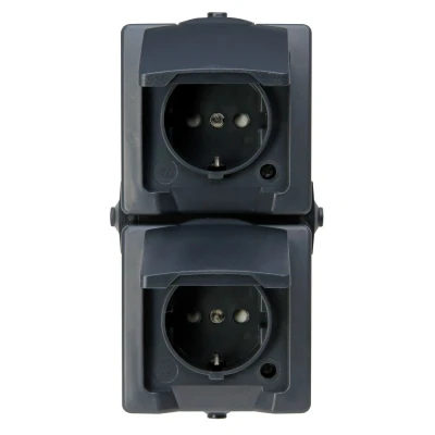 Afbeelding van Nautic Dubbel Stopcontact IP44 met Randaarde Verticaal Antraciet