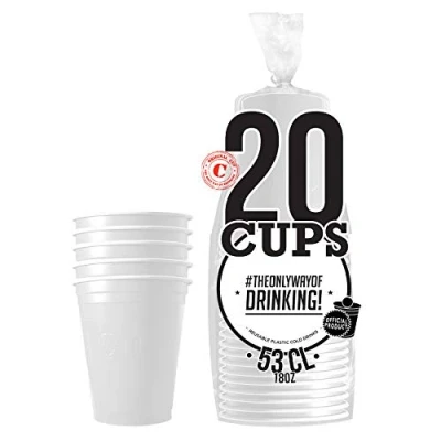 Afbeelding van Pak van x20 officiële originele Witte bekers 53cl American Cups Bier Pong Premium kwaliteit Herbruikbare plastic Hand en machinewas OriginalCup®