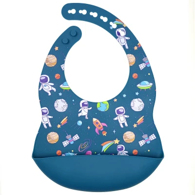 Afbeelding van Dutsi Siliconen Baby Slabbetje Met opvangbakje Ruimte Blauw