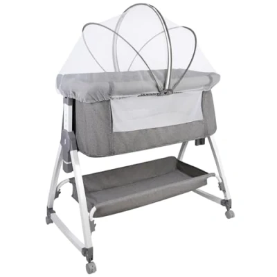 Afbeelding van Berceau 3 en 1, Lit Cododo, à Inclinaison, Hauteur réglable sur 6 Niveaux(100 115cm), jusqu&#039;à 50kg, Roues 360º, Moustiquaire, Panier de Rangement 80 * 40 100 115cm lin