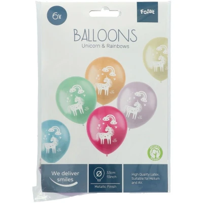 Afbeelding van Ballonnen Eenhoorn en Regenboog 33cm 6 stuks