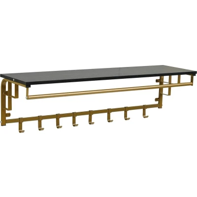 Afbeelding van Furnilux Kapstok 110 x 30 27 cm XXXL Wand De Luxe FAMILIE Hoedenplank met 8 Haken GOUD Zwart