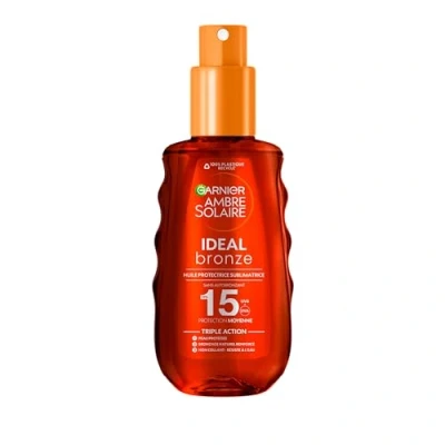 Afbeelding van Garnier Ambre Solaire Ideal Bronze Huile Protectrice Sublimatrice de Bronzage Protection FPS 15 Enrichie à la Vitamine E Non Gras Collant Tous Types Peau 150 ml