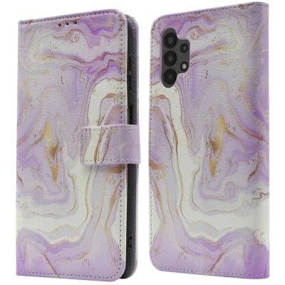 Afbeelding van imoshion Hoesje Geschikt voor Samsung Galaxy A13 (4G) Met Pasjeshouder Design Bookcase smartphone Meerkleurig / Purple Marble