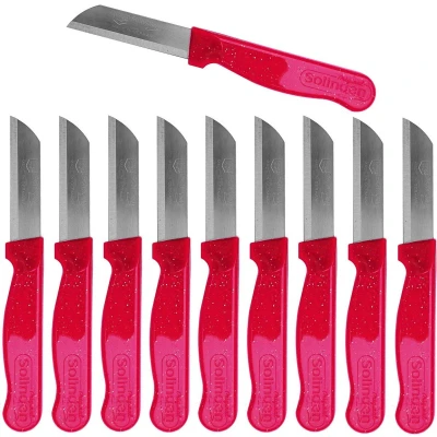 Afbeelding van Solingen Schilmesje Robuust Handvat RVS Glad 16 cm met &quot;Blade Cover&quot; Rood Glitter 10 stuks