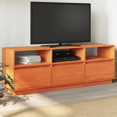 Afbeelding van Tv meubel 140x37x50 cm massief grenenhout wasbruin