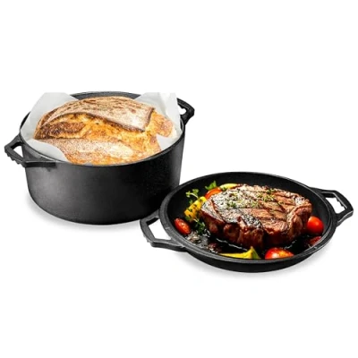 Afbeelding van NutriChef Braadpan met Deksel Gietijzeren Hollandse Oven Voorbehandeld Anti aanbak Dutch Stoofpot en Handvat