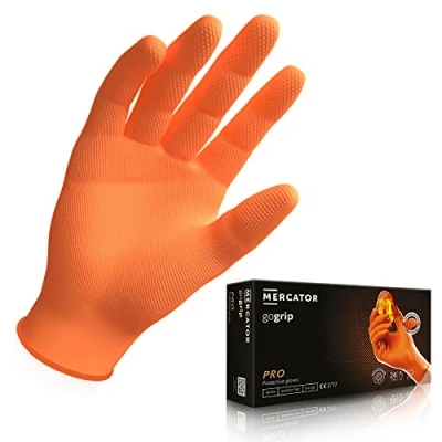 Afbeelding van GoGRIP+ Nitril handschoenen, poedervrij, zonder latex, diamantstructuur, maat: XXL 50 stuks, kleur: GoGrip oranje