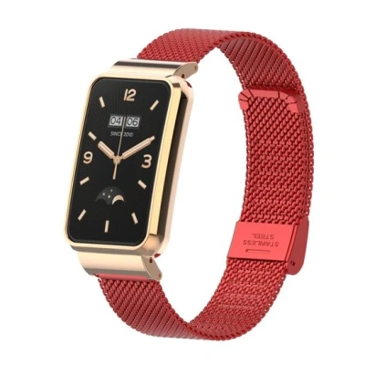 Afbeelding van Milanese bandje met case Rood Xiaomi Smart band 7 Pro