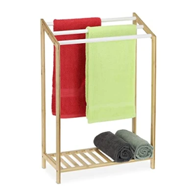 Afbeelding van Relaxdays handdoekrek staand handdoekhouder bamboe handdoekenrek 3 stangen badkamer