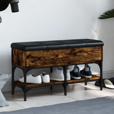 Afbeelding van Schoenenbank 82x32x45 cm bewerkt hout gerookt eikenkleurig