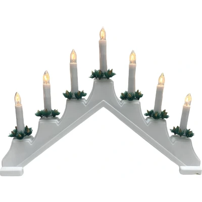 Afbeelding van Christmas Decoration kaarsenbrug 41 x 6 30 cm hout wit 7 leds