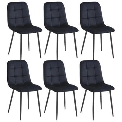 Afbeelding van Colenis® Ela Eetkamerstoel Set Van 6 Zwart Fluweel Velvet Industrieel