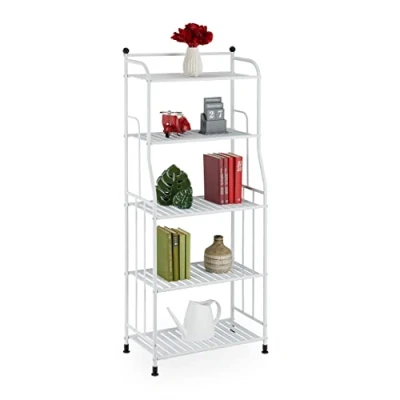 Afbeelding van Relaxdays Staande rek van staal, 133 x 56 28 cm (h b d), keuken en badkamerrek, 5 roosterplanken, metalen rek, wit, 1 stuk