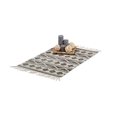 Afbeelding van Relaxdays vloerkleed met patroon franjes laagpolig kleed geometrische vormen Zwart, 60 x 90 cm