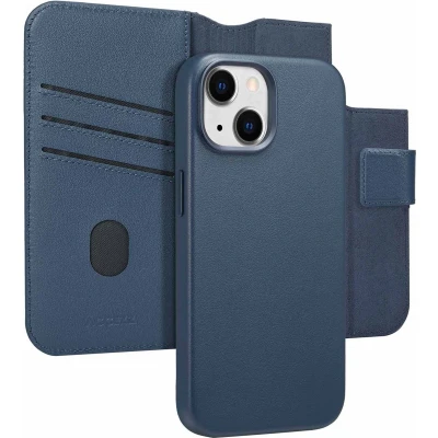 Afbeelding van Accezz Hoesje Geschikt voor iPhone 15 Met Pasjeshouder Leather Bookcase 2 in 1 MagSafe donkerblauw