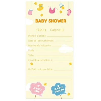 Afbeelding van OLILLY 20 voorspellingskaarten of speelkaarten voor babyborrel, uniseks baby gender reveal (gemengde voorspellingen)