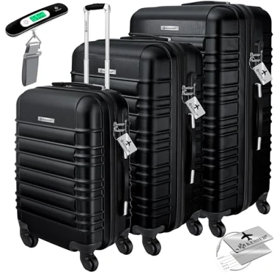 Afbeelding van KESSER® harde ABS koffer met wielen, 3 stuks, telescopische handgreep, Antraciet