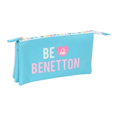 Afbeelding van Pennenetui met 3 vakken Benetton Unique Roze Turkoois 22 x 12 cm