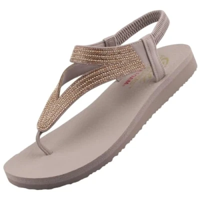 Afbeelding van Skechers Meditation Vibrant GLOW Teensandalen, Dames, Maat: 37, Bruin Hoogwaardig imitatieleer