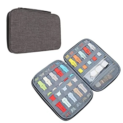 Afbeelding van Amazon Brand Eono horlogebandje, nylon, waterdicht, opbergtas voor houdt 15 horlogebandjes, grijs