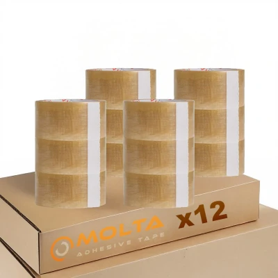 Afbeelding van MOLTA SOLVENTA PLUS TRANSPARANT Verpakkingstape 48 mm x 55 m Kartonnen tape voor pakketten en dozen 12 Rollen NATURAL RUBBER
