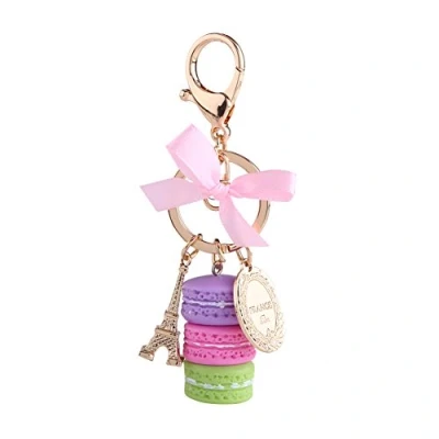 Afbeelding van Walfront sleutelhanger van kunsthars en legering, schattige in macaron vorm met Eiffeltoren, verschillende kleuren, Paars.