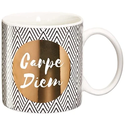 Afbeelding van Draeger Paris mok Black &amp; Gold fijn porselein &quot;Carpe Diem&quot;, geniet van de dag, cadeau voor verjaardag, vriend, zachtheid, en koffiemok met geschenkdoos