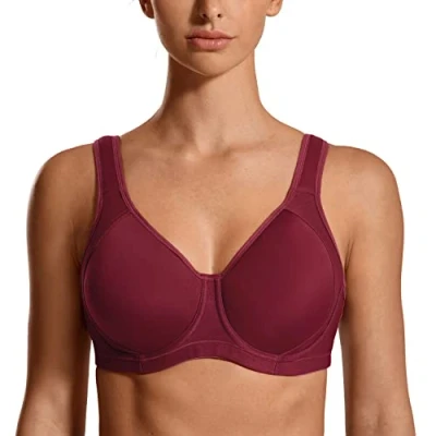 Afbeelding van SYROKAN Sportbeha voor dames met beugel, grote ondersteuning, racerback, Paarse aubergine