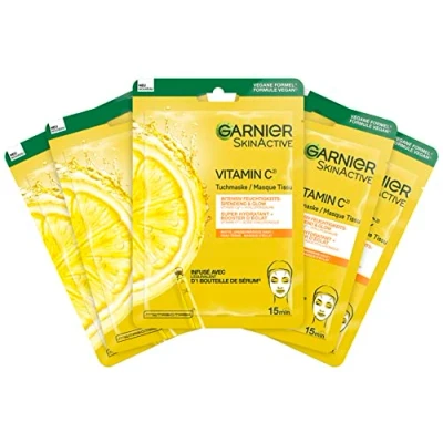 Afbeelding van Garnier SkinActive 5 stuks hydraterende maskers voor de gevoelige huid met hyaluronzuur en vitamine C stralende glanseffect