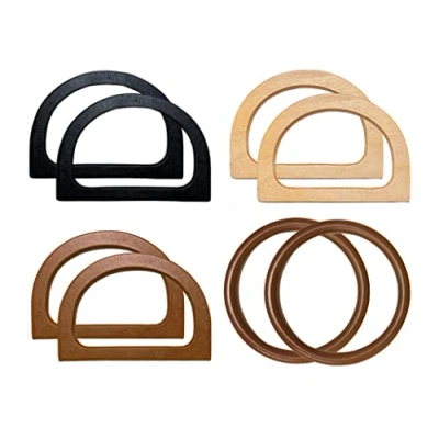 Afbeelding van Kellegour 8 stuks D vormige houten tasgrepen en ronde handgrepen voor handtas, accessoires strandtas, portemonnee