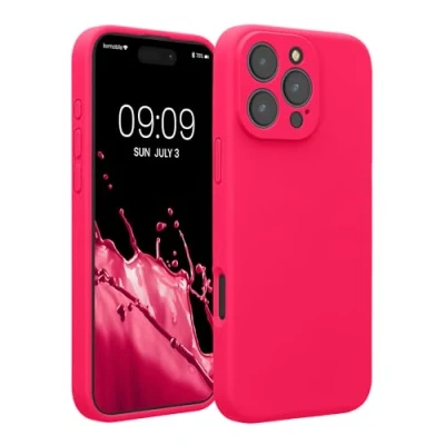 Afbeelding van kwmobile telefoonhoesje geschikt voor Apple iPhone 16 Pro Max TPU backcover met siliconen coating Smartphone case in neon roze