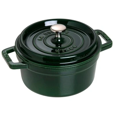 Afbeelding van STAUB Geëmailleerde gietijzeren stoofpan met deksel, voor alle warmtebronnen inclusief inductie, 2 tot 3 personen, rond, 22 cm, 2,60 l, 4,7 kg, groen/basilicum