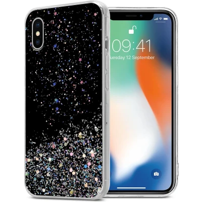 Afbeelding van Cadorabo Hoesje geschikt voor Apple iPhone X / XS in Zwart met Glitter Beschermhoes van flexibel TPU silicone fonkelende glitters Case Cover Etui