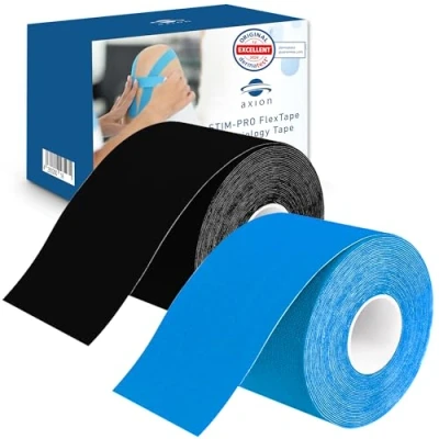 Afbeelding van axion® Kinesiologie Tape Set van 2 blauw zwart waterdicht huidvriendelijk elastisch zelfklevende bandage fysiotape optimaal voor sport en dagelijks gebruik.