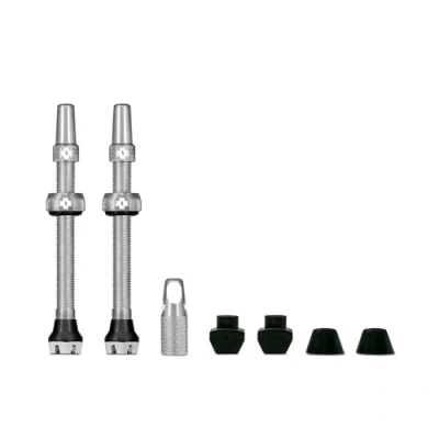 Image de Muc Off Valves Presta Tubeless V2 44 mm de Vélo Anti Fuite Qualité Supérieure avec Outil Démonte Obus Valve Intégré Argenté
