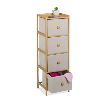 Afbeelding van ladekast 94x31x30 cm 4 stoffen lades bamboe smal beige/natuur