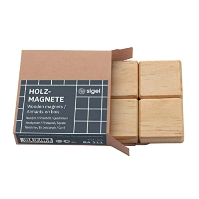 Image de Aimants en bois carrés 33mm 4 pce Nature Sigel