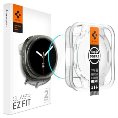 Afbeelding van Spigen Glas.tR EZ Fit gehard glas voor Samsung Galaxy Watch8, 44 mm, 2 stuks, installatieset, krasbestendig, ultra helder