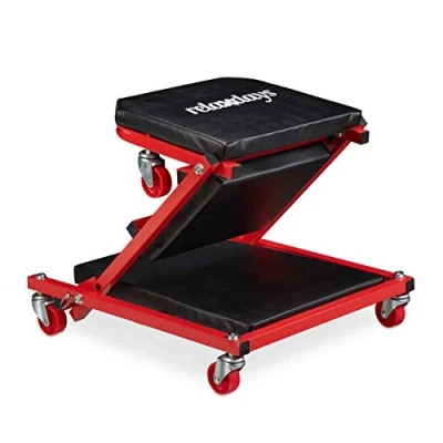 Image de Relaxdays Planche à roulettes, jusqu’à 150 kg, 2 en1 couchette sur roues, siège pliable, 360, rotatif, acier, noir.