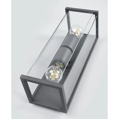 Afbeelding van Lucande Wandlamp buiten 2lichts aluminium, glas H: 40 cm E27 donkergrijs, transparant