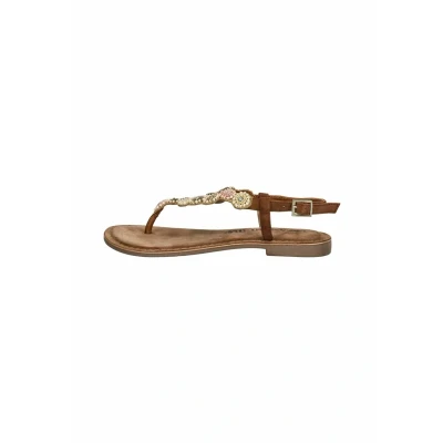 Afbeelding van Lazamani Zehensteg Teensandalen, Dames, Maat: 43, Tan Leer