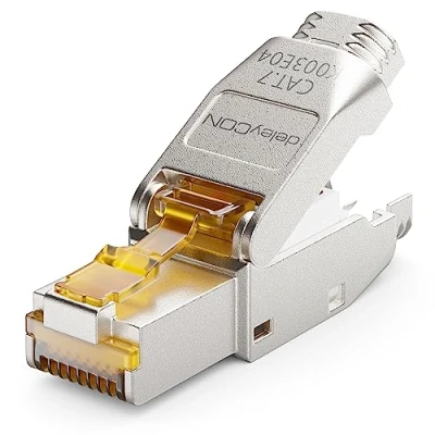 Afbeelding van deleyCON 1 x CAT7 RJ45 netwerkstekker zonder gereedschap afgeschermd 10 Gbit/s 600 MHz voor stijve installatiekabels ruwe kabels Ethernet LAN DSL patchkabel