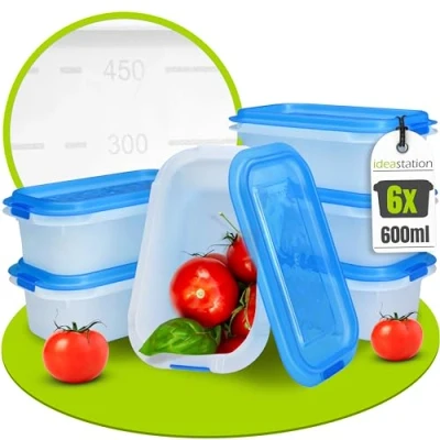 Afbeelding van idea station Set van 6 diepvriesblikjes, 600 ml, herbruikbaar, onbreekbaar, rond, hard, muesli, salade, kleine feesten, kinderen, baby&#039;s, outdoor, camping, kleur: stuks/600 ml
