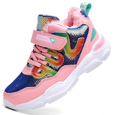 Afbeelding van HSNA Gymschoenen voor meisjes, licht, klittenbandschoenen, pailletten, Roze 1
