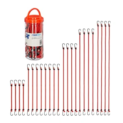 Afbeelding van Relaxdays snelbinders set van 24 fiets rekker spinbinder met haak 5 groottes rood