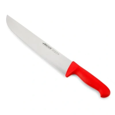 Afbeelding van Arcos 30,5 cm slagersmes van nitrum roestvrij staal, steakmes, rood polypropyleen handvat, kleuridentificatiesysteem voor langdurig en intensief gebruik,